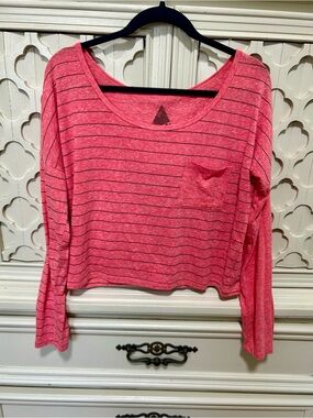 Volcom Pink Striped Long Sleeve Crop Top